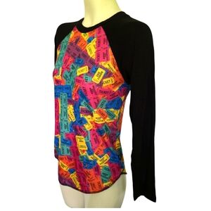 ZARA TEREZ NWT Raglan Style Junior Girl Top Black Multi Colr Ticket Design Large